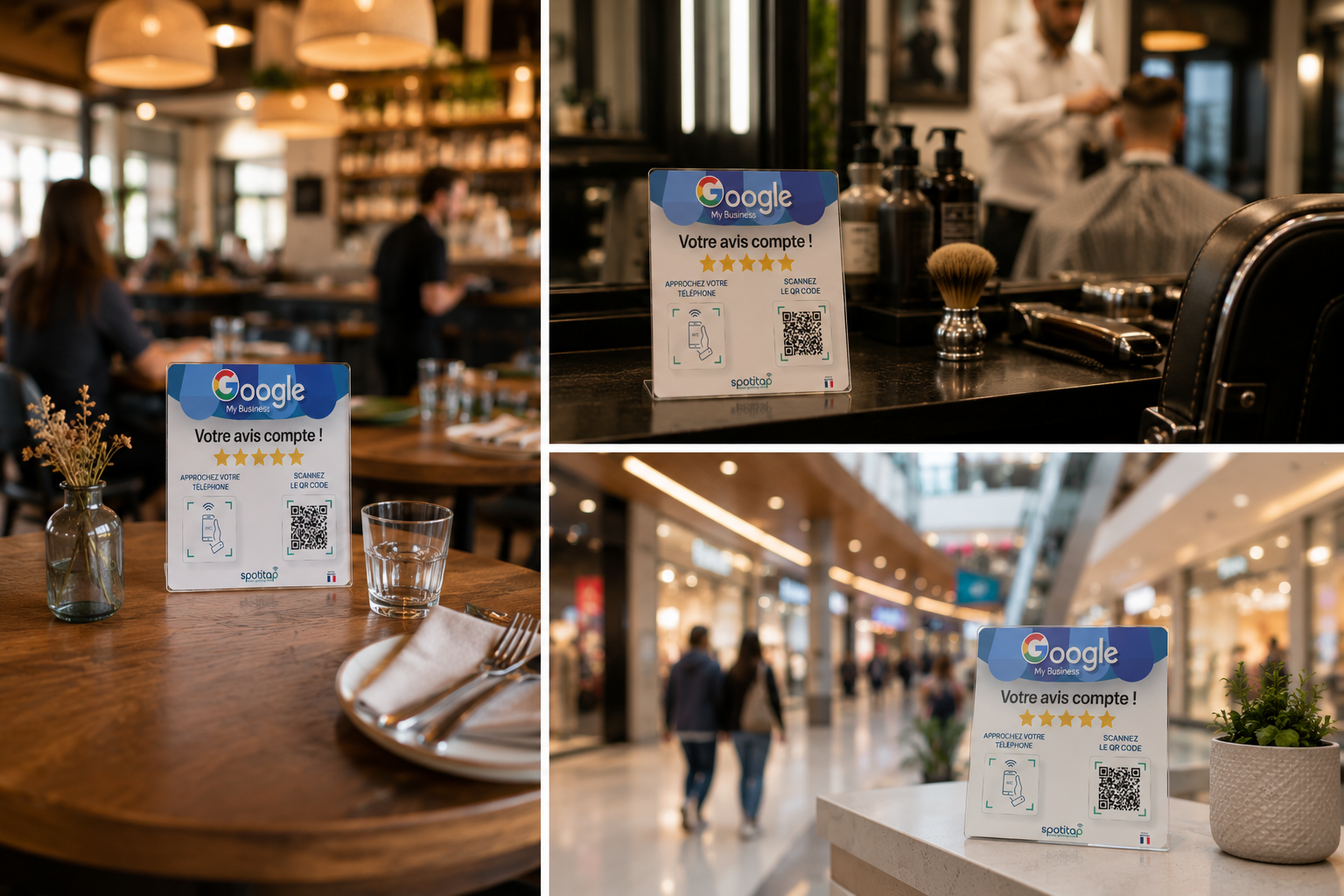 Plaque Spotitap avis Google sur le comptoir d'un bar